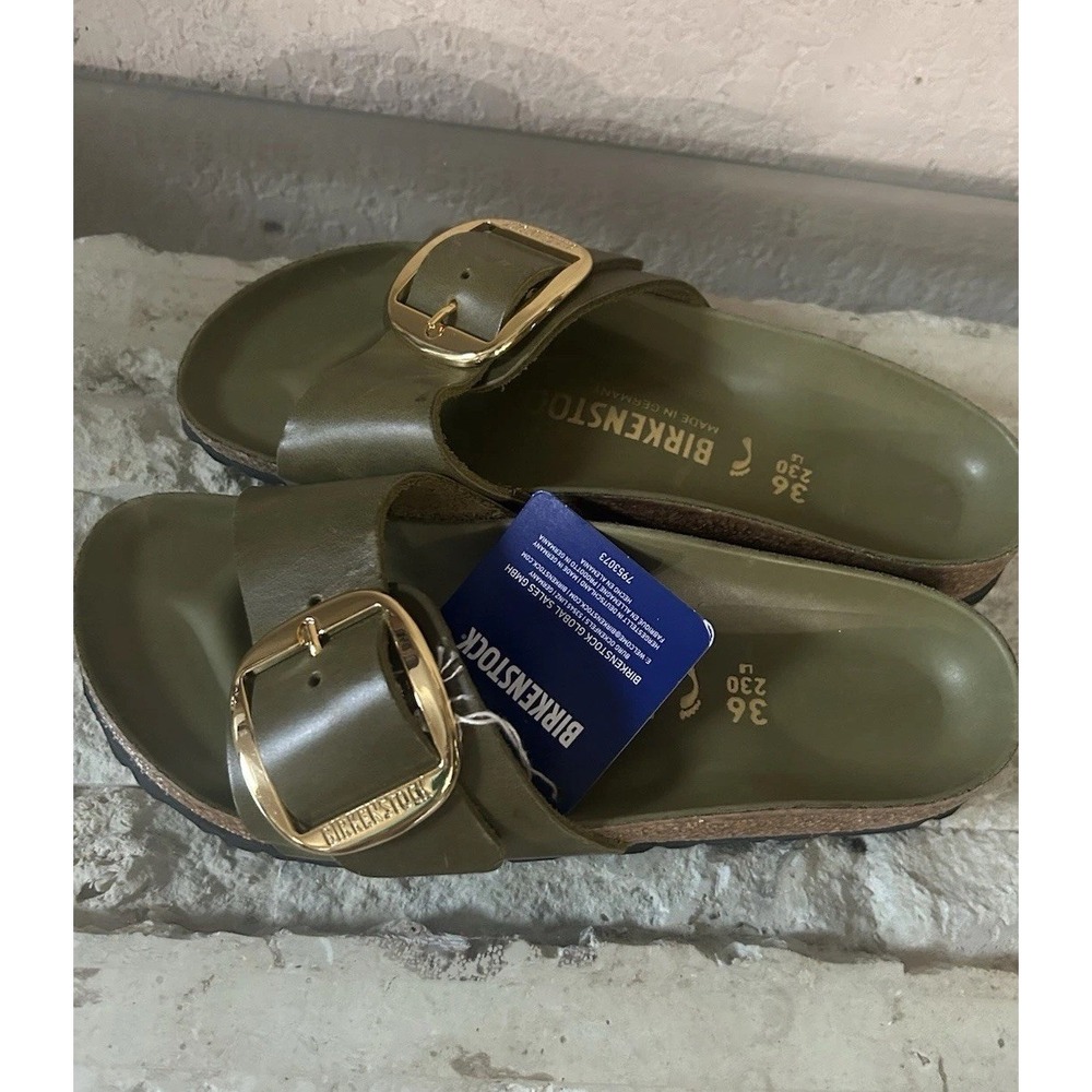 Birkenstock Madrid Oiled Leather Big Buckle Olive Green Sz 36 US 5-5.5
